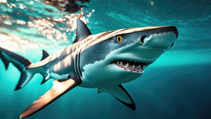 Shark navigating through ocean waters