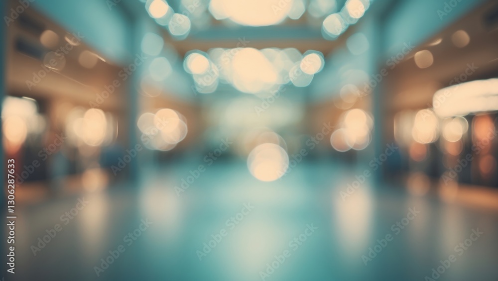 Aufkleber backdrop of a shopping center or exhibition hall featuring abstract blurriness and bokeh effects. (v