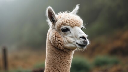 Obraz premium Profile view of an Alpaca's head (Vicugna pacos) with a natural setting behind it.