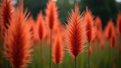 Pennisetum Alopecuroides 'Red Head', a decorative Chinese fountain grass, was photographed in a garden at Wisley, near Woking, Surrey, UK, during early autumn with a macro lens, featuring Geum's or...