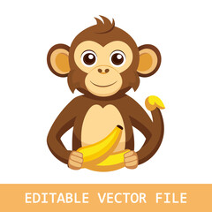 Fototapeta premium monkey holding a banana with diaper and pacifier cartoon vector icon