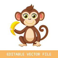 Fototapeta premium monkey and banana cartoon
