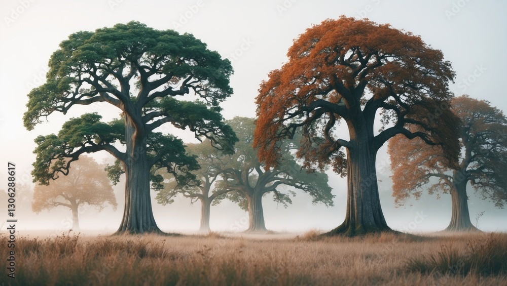 Poster isolated grouping of large trees set against a light background