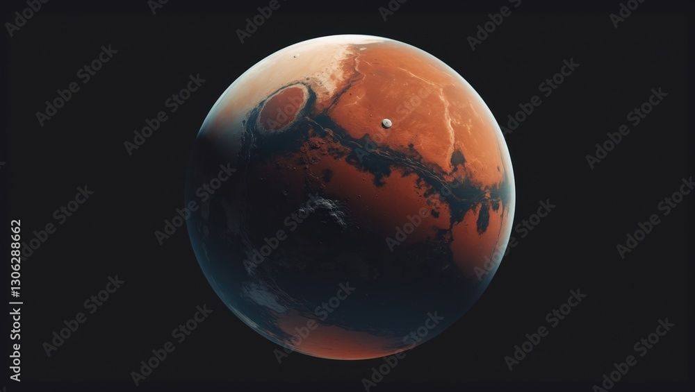 Poster detailed depiction of mars as seen from space. vector image