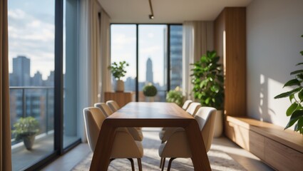 Contemporary apartment dining area featuring a table next to the window.