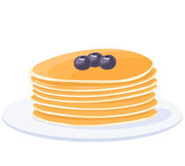 Pancakes with blueberry topping on a white plate