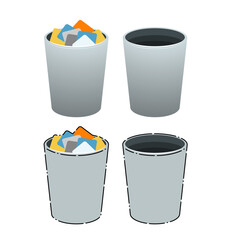 空のゴミ箱と満杯のゴミ箱のイラスト