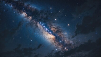 Galactic view of the Milky Way with cosmic dust and stars, featuring a long exposure image with a textured effect.