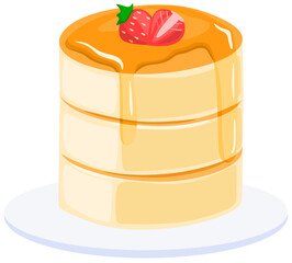 Pancakes with maple syrup and strawberry topping