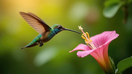 Naklejka premium moth resembling a hummingbird in flight above a bloom (Macroglossum stellatarum)