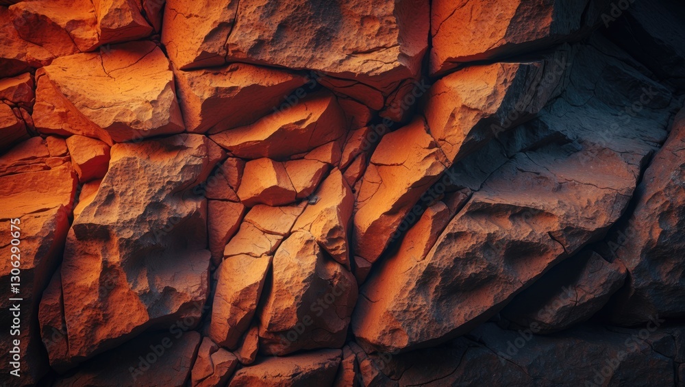 Aufkleber textured rock surface in shades of orange and red with visible cracks. close-up of a rugged mountain