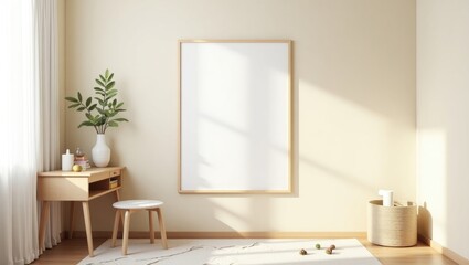Mockup of a poster in a children's room with a Scandinavian design.