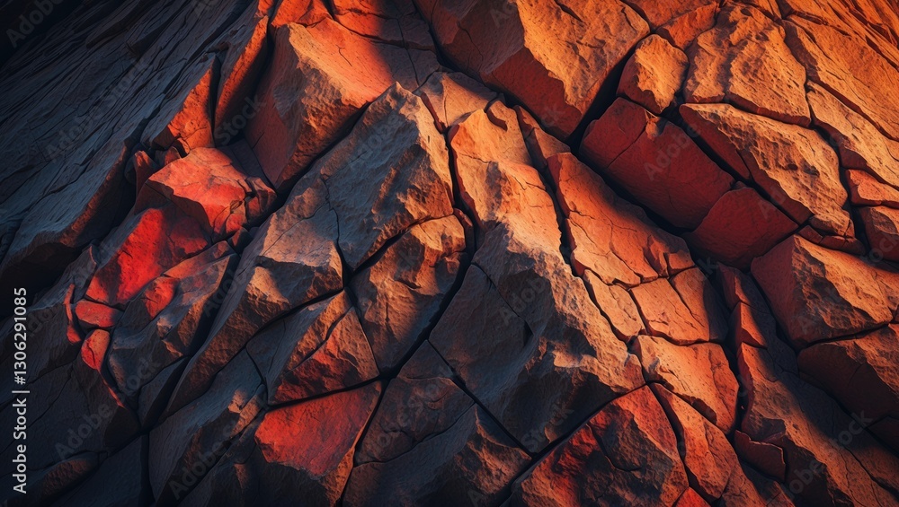Aufkleber textured surface of orange, red, and brown rocks featuring cracks. close-up view of a rugged mountai