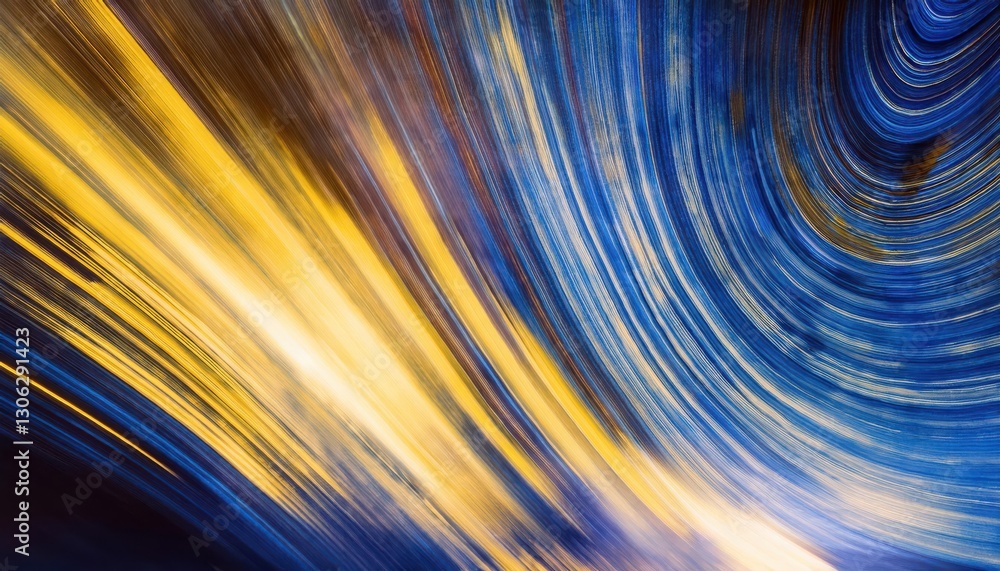 Poster dynamic abstract motion blur in golden and blue hues, futuristic energy flow, artistic digital backg