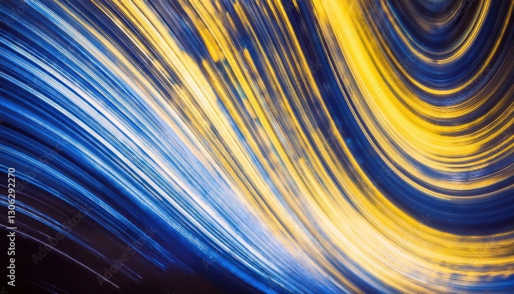 Poster dynamic abstract motion blur in golden and blue hues, futuristic energy flow, artistic digital backg