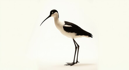 Obraz premium Black and white avocet, Recurvirostra avosetta, wader from the stilt family, depicted against a white background.