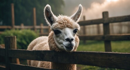 Obraz premium Llama munching on the enclosure at the petting farm