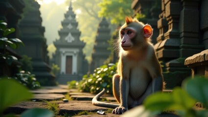 Obraz premium Monkey (Macaca flavicularis) at the Sacred Monkey Sanctuary in Ubud, Bali.