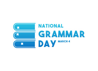 National Grammar Day on white background. March 4. Gradient colors. Stack of books.