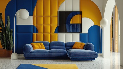 Interior design showcasing modern furniture and vibrant color palettes in a room