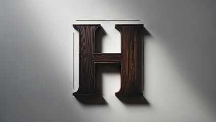 Image of the uppercase letter H crafted from dark wood with a glossy finish, set against a white background with a clipping path.
