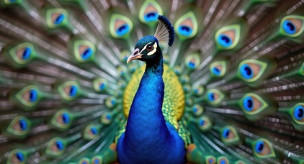 Adult male peacock showcasing its vibrant plumage.
