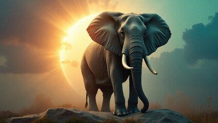 Fototapeta premium Altered depiction of an elephant alongside a rock, suitable for printing.