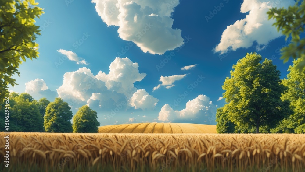 Poster fields under a cloud-filled sky and surrounding trees