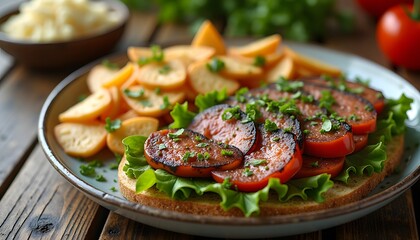 Freshness and variety of healthy eating on a rustic wooden table.

