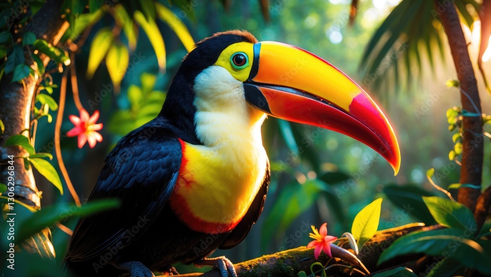 Poster scientific classification ramphastos toco along with its common names the toco toucan, giant toucan,