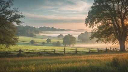 Fototapeta premium Scenic summer countryside view at dawn