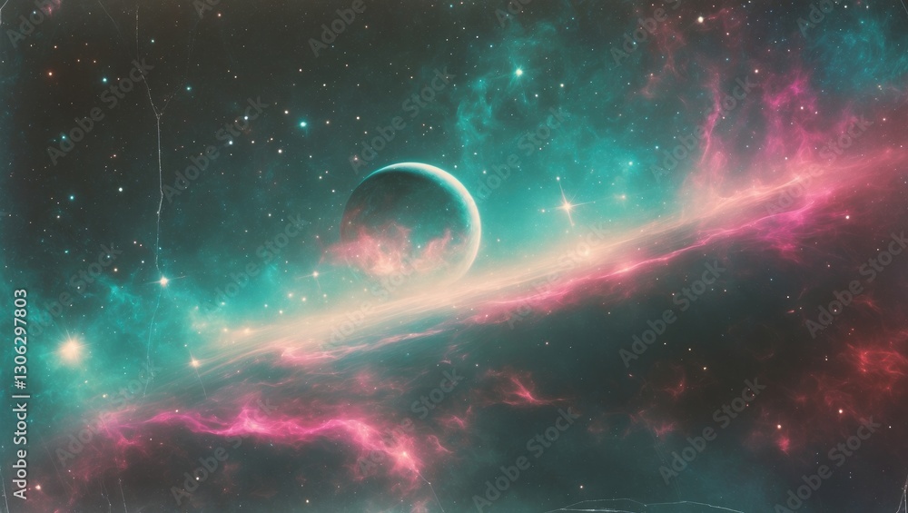 Poster surreal cosmic scene depicting the universe. background featuring nebulae and stars. dark space with