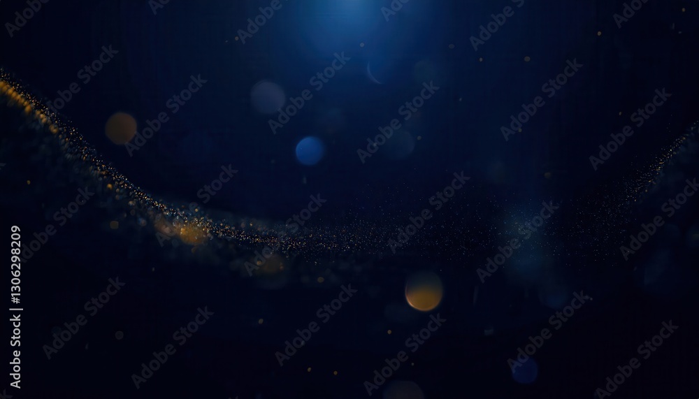 Poster abstract digital wave of glowing particles in dark space, futuristic technology background with golden bokeh lights

