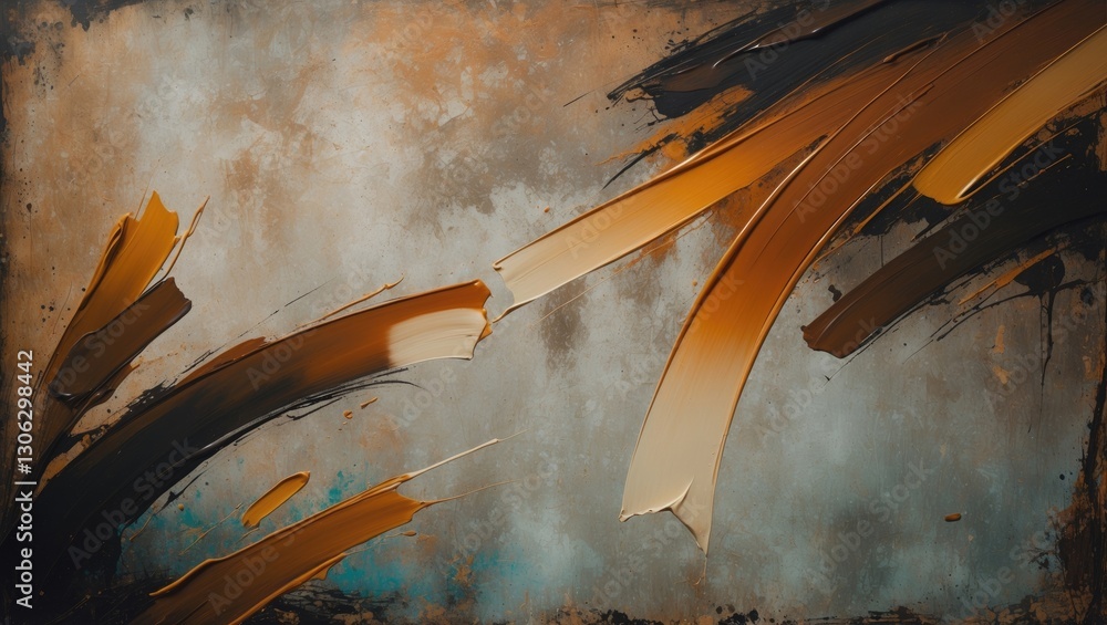 Poster Modern art print featuring an oil canvas painting with textured elements. The background presents a distressed vintage appearance. Close-up of brushstroke patterns creates an abstract texture.