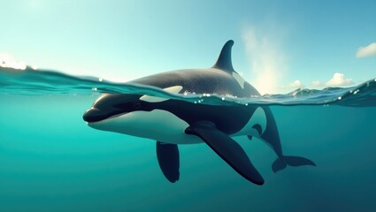 Fototapeta premium Orca diving into the waters of the Pacific Ocean