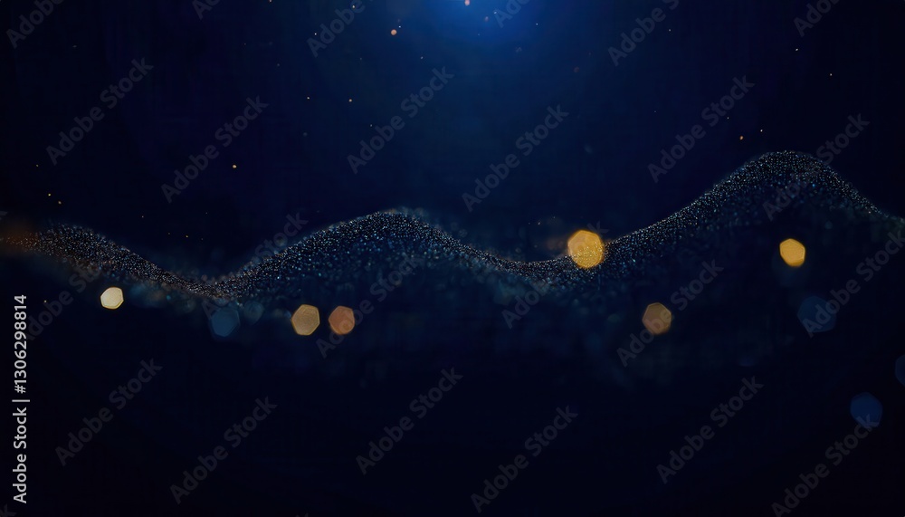 Poster abstract digital wave of glowing particles in dark space, futuristic technology background with gold