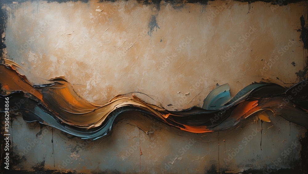 Poster Modern abstract artwork print. Oil on canvas featuring textured elements. Background evokes a weathered vintage aesthetic. Close-up of brush strokes highlighting the texture pattern in an abstract ...