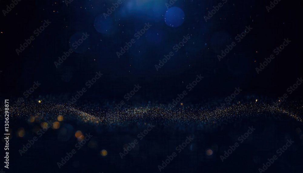 Poster abstract digital wave of glowing particles in dark space, futuristic technology background with golden bokeh lights

