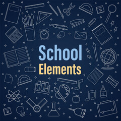 Pattern from school supplies in hand drawn style. Back to school. Backpack, globe, pencil, notebook, stationery and books.