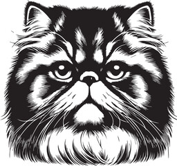 Persian cat vector in black and white