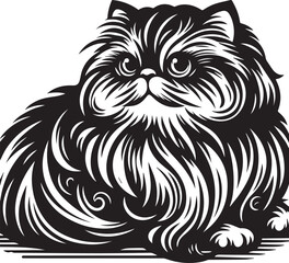 Persian cat vector in black and white