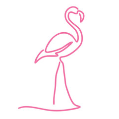 Pink flamingo one line continuous. Hand drawn vector art.