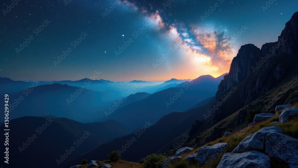 Wall mural stunning view of the milky way aligning with the mountains in the background, captivating scene from