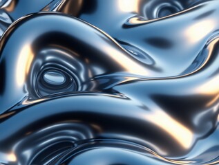 An abstract futuristic form reminiscent of liquid metal, with smooth transitions, mirror reflections and light reflections