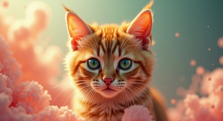 Timid feline gazing directly at the tray