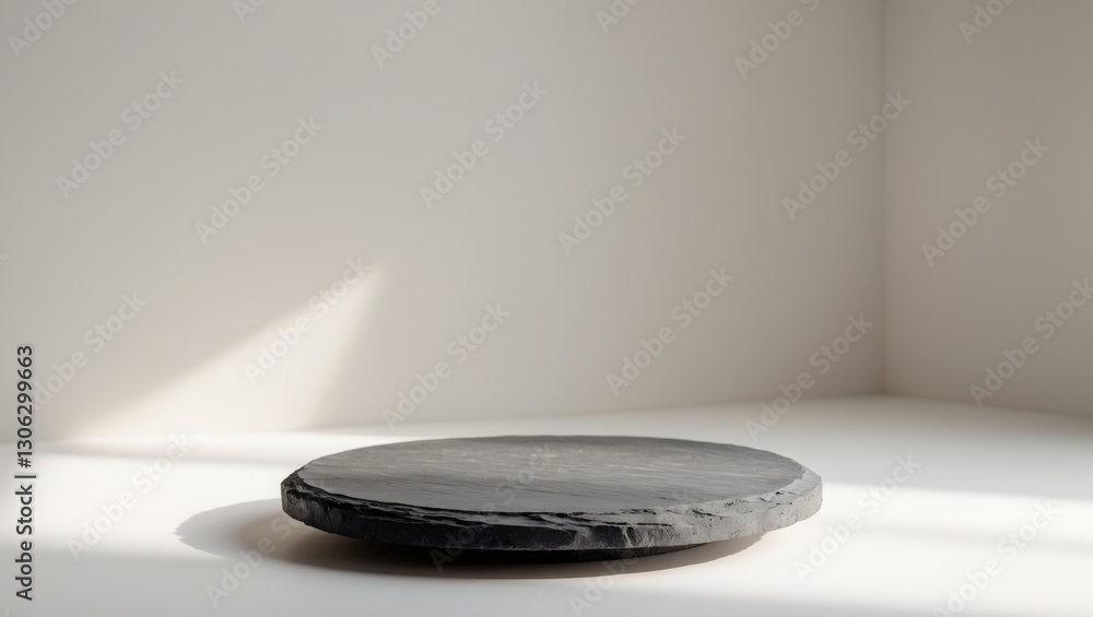 Poster circular slate base set against a blank white backdrop