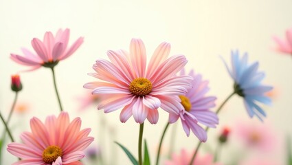 Seamless multicolored hand-painted spring daisy blossom pattern featuring delicate ephemeral flowers.