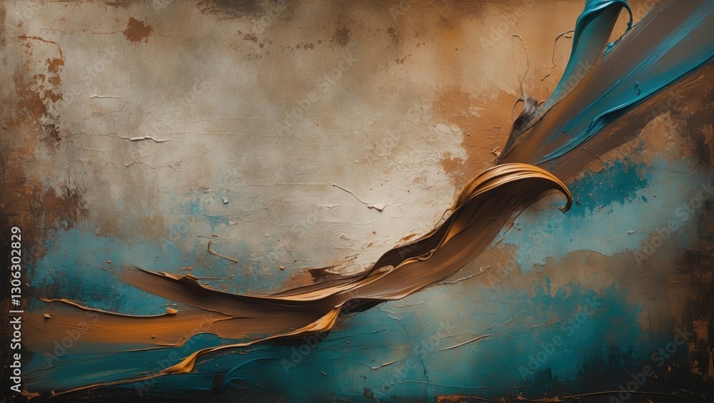 Poster Modern art print featuring an oil painting on canvas with a textured feel. The background boasts a distressed vintage appearance, highlighting close-up paintbrush strokes and abstract texture patte...