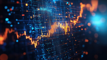 Obraz premium Stock market chart with a blue background, glowing light effects, stock trading concept background
