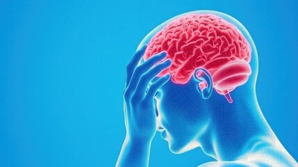 Fototapeta premium Human Brain Illustration with Hand on Head Signifying Pain Relief